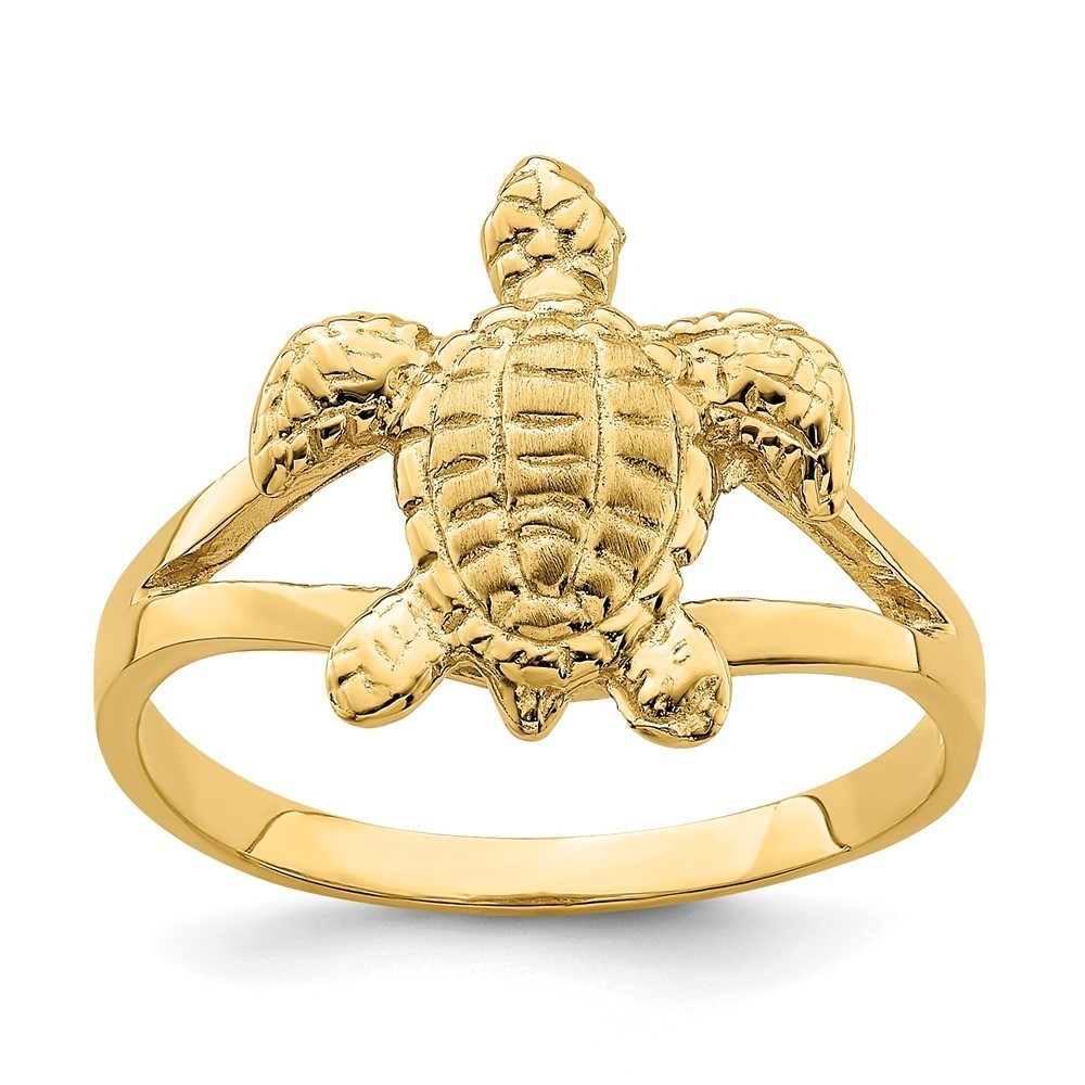 14k Yellow Gold Textured Sea Turtle Ring, size 7